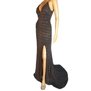 Dear Moon Formal Glitter Gown with Train Size 5 Long Juniors Stretch V Neck